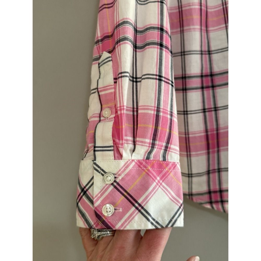Talbots Plaid Cotton Shirt Button Up Collar Lightweight Classic Preppy Pink Med - Picture 8 of 16